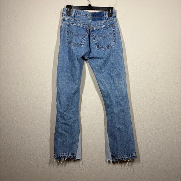 EB Denim Farrah Flare Button Fly Retro Jeans Light Blue Wash Split Hem - Picture 8 of 12